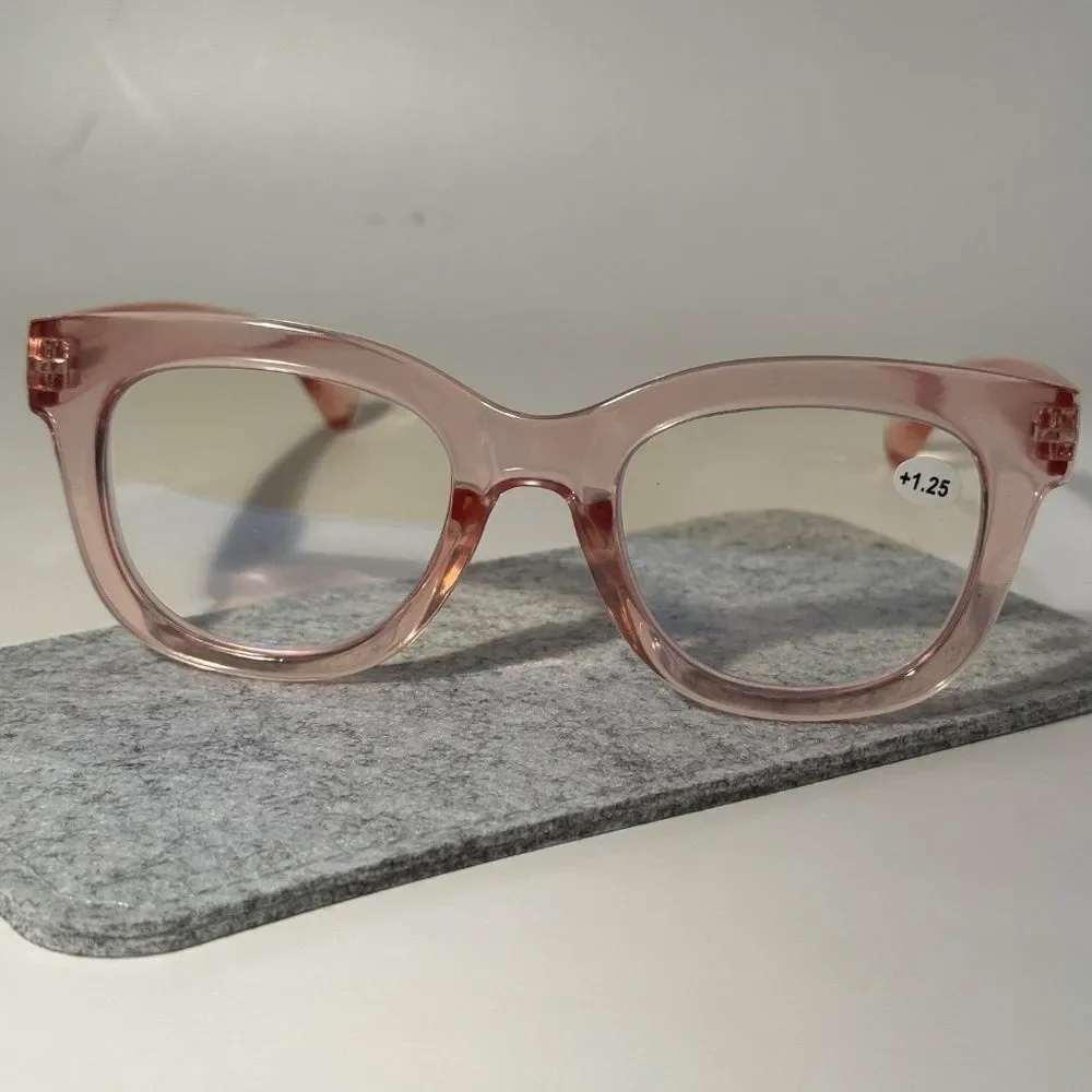 1563 Mona Reading Glasses 1.25 Pink Taupe Readers Rounded Square Frame NWT